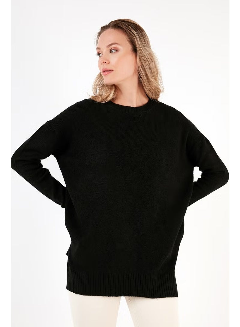 Lela Comfortable Cut Slit Detailed Crew Neck Sweater Women's Sweater 4616142 - Image 4